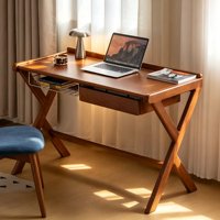 Bureau d'ordinateur rectangulaire moderne en chêne massif écologique avec rangement, idéal pour le bureau, la chambre, comme table de chevet, coiffeuse ou bureau d'étude à domicile