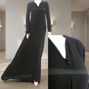 Robe Abaya A-ligne noire pure col en V Double bouton longue tissu de bambou écologique longue longueur pour dames robe traditionnelle - Product Image 2