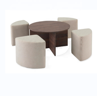 Vente en gros design moderne simple 4 places tissu MDF table basse carrée ronde avec siège