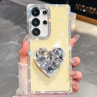 Coque de téléphone scintillante rose en forme de cœur avec support pour Samsung A27, A55 (5G), A35, A15