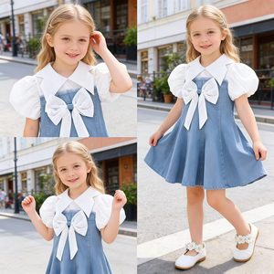 <span class=keywords><strong>ชุด</strong></span>เดรสลำลองสไตล์<span class=keywords><strong>คาวบอย</strong></span>สำหรับ<span class=keywords><strong>เด็ก</strong></span><span class=keywords><strong>ผู้หญิง</strong></span> ประดับโบว์ แขนพองต่อผ้า รุ่นใหม่ประจำฤดูร้อนปี 2026 - Product Image 3