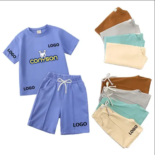 Conjunto de ropa personalizada de verano Conyson para niños, conjunto de ropa personalizada de moda informal para niñas, conjunto de ropa para niños en blanco al por mayor