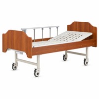 Lit d'hôpital à manivelle simple avec panneaux imitation bois, barre latérale en aluminium rabattable, dossier inclinable de 0 à 70 degrés, pour soins à domicile