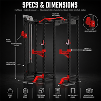 Appareil de musculation professionnel REYK REYK10 Power Rack Multi-Power Half Rack avec tour de câbles pour entraînement de force, musculation et exercices des épaules