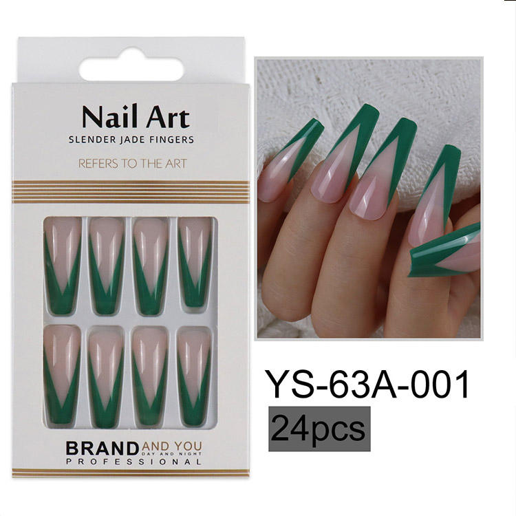 Press on Nails 24 Pieces High Quality French Coffin Shape Pink Nude Blue Tips False Nails