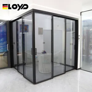 أبواب انزلاقية من الزجاج المُقسى المزدوج من الألومنيوم عالية الجودة من شركة Eloyd أبواب انزلاقية تعمل بالطاقة