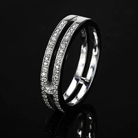 Kadınlar için Pave Kübik Zirkonya Çift Bant Yüzük, 5mm, Beyaz Altın Kaplama Pirinç Minimalist Çift Katmanlı, Beyaz Altın