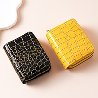 Dompet Wanita Motif Kulit Buaya dengan Ritsleting Ganda, Dompet Pendek Kulit PU, Banyak Slot Kartu, Tempat Koin untuk Wanita