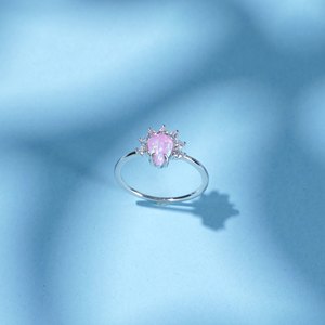 Flower pink <b>Opal</b> <b>Ring</b> 925 Sterling <b>Silver</b> Prong Setting Round Brilliant Cut Diamond Women's Romantic Engagement <b>Ring</b> - Product Image 6