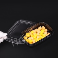 Emballage alimentaire jetable écologique en plastique RPET rectangulaire de 35 oz, base noire, couvercle transparent, boîte à salade