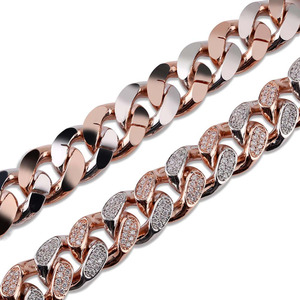 Amazon hiphop glacé cz 18k plaqué or chaîne de lien cubain nouveau or rose 14mm cz Cubain chaîne de conception pour les hommes - Product Image 6