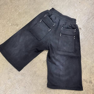 <span class=keywords><strong>Pantaloncini</strong></span> da Uomo Personalizzati Pesanti con Lavaggio Acido, Doppia Ginocchiera, Dettagli Rivetti, Stile Baggy, Vintage Sbiadito, Oversize, <span class=keywords><strong>Streetwear</strong></span> - Product Image 2