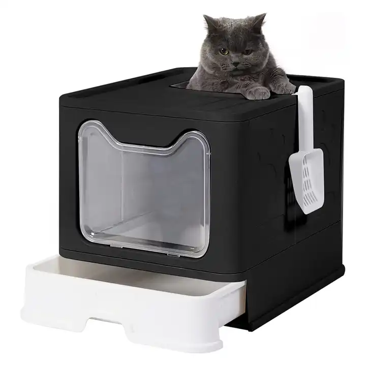 Source Easy Clean Cat No Smell Anti-Splashing Litter Box Private Space Top  Entry Foldable Covered Kitty Litter Pan on m.