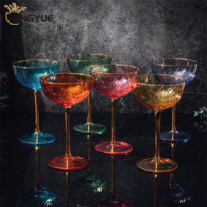 Coupe Art Déco de Luxe Coloré <span class=keywords><strong>Vintage</strong></span> 270ml Champagne Martini Cocktail Gobelet <span class=keywords><strong>Verre</strong></span> à Vin avec Bord Doré et Tige pour Bar - Product Image 4