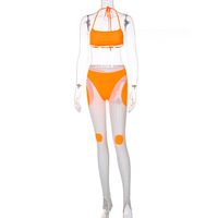 Novo conjunto casual sensual feminino, cores contraste, malha de retalhos, transparente, moda casual, 2022