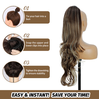 Queue de cheval synthétique bouclée crépue effet vague d'eau de 28 pouces avec cordon de serrage et clip, extension de cheveux haute température pour femme