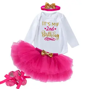2024 doğum günü partisi giymek yumuşak çok katmanlı tül etek bebek kız doğum günü kıyafeti DGHB-012