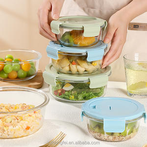 Ronde Glazen Lunchbox Met Magnetronbestendig En Hittebestendig Plastic Deksel Voor Lunch-En Dineropslag Of Koeling - Product Image 2