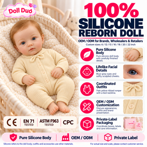 Muñeca Reborn de Silicona de Cuerpo Completo DollDuo Personalizada de 18 Pulgadas, 100% Silicona, Ojos Azul Grisáceos, Pelele Acanalado Amarillo Pálido, Regalo de Bebé Realista - Product Image 1