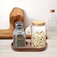 Plateau en bois d'acacia pour sel et poivre, support de rangement en bois capable d'accueillir divers moulins et flacons à secouer
