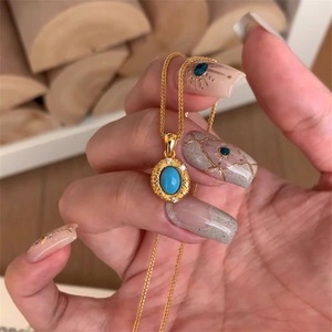 "<strong>Tiffany</strong> Blue" Vintage Blue Pine Brushed Necklace, Autumn/Winter New Style, Light Luxury Zirconia Clavicle <strong>Chain</strong> for Women - Product Image 1