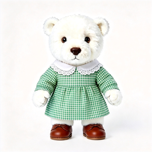 Orsacchiotto Bianco in Peluche con Colletto <span class=keywords><strong>Peter</strong></span> Pan a Quadretti Verdi, Orso Imbottito Morbido, Giocattolo in Peluche Personalizzato - Product Image 1