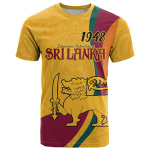 Camiseta del Día de la Independencia de Sri Lanka, León de Sri Lanka, Diseño Mixto Sinhalese, Patrón Personalizable, Camiseta Informal para Hombre - Product Image 5