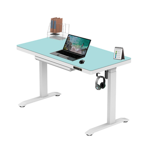 Escritorios Eléctricos de <span class=keywords><strong>Altura</strong></span> Ajustable con Cajón, Muebles de Oficina con Marco Metálico Elevador, Escritorio de Pie con Superficie de Vidrio Templado - Product Image 1
