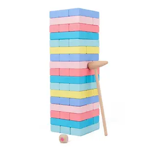 COMMIKI Stacking Tumbling Tower Toy Connecting Building Blocks Tower Game Wooden Customized 51 Piece Color Box Wood Unisex 7cm