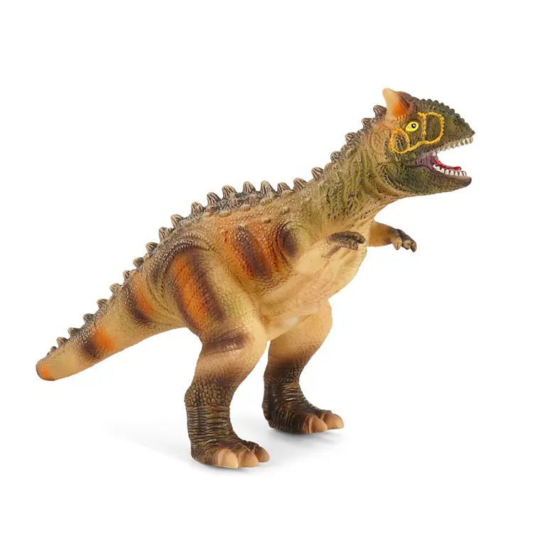 Yüksek kalite toptan özel vinil doldurulmuş plastik Carnotaurus dinozor oyuncak IC ses