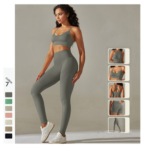 Haute qualité sans couture 5 pièces combinaison d'entraînement solide Sexy soutien-gorge haute élastique Leggings Fitness Scrunch bout à bout levage Shorts ensembles de Yoga - Product Image 3