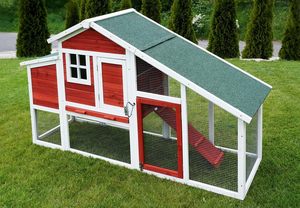 Wetterfester Hühnerstall aus Holz im Modernen Design für den Hinterhof, Geflügelhaltung mit Drahtlaufstall, Zugangstür, Fenster und Ausziehbarer Abfallwanne - Product Image 6