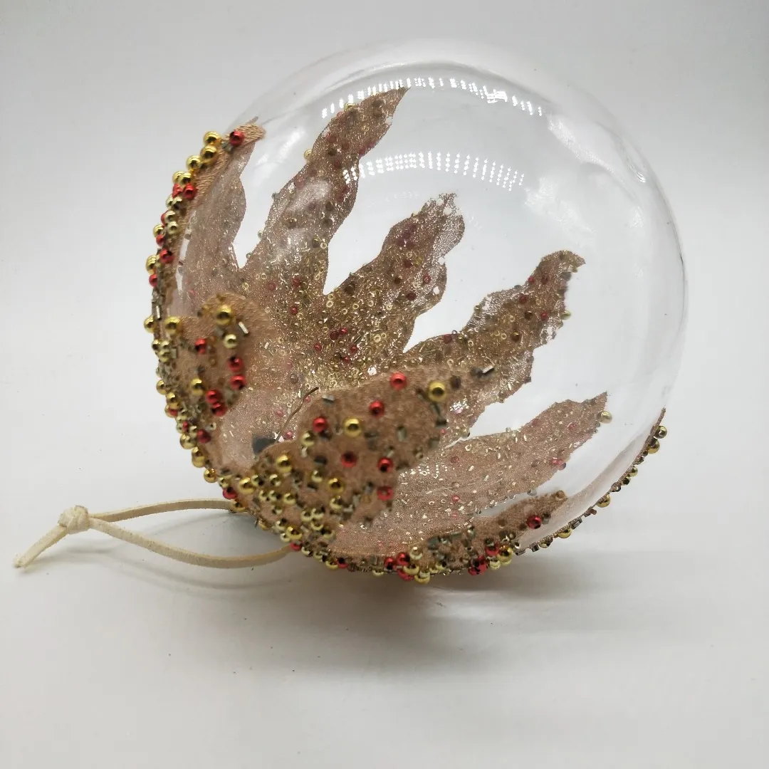 2022 Unique Special 10cm 100MM Christmas Glass Ornament Ball Transparent Clear Glass Bauble Sphere With Gold And Red Bead On Top