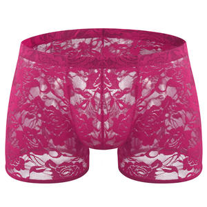 Groothandel Heren <span class=keywords><strong>Sexy</strong></span> Rose Kant Transparantie Mesh Gaas Slips Ondergoed Zacht Ademend <span class=keywords><strong>Sissy</strong></span> Low-Rise Boxershort - Product Image 2