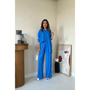 ชุดเสื้อและกางเกงทรงหลวม Saks Alice สำหรับผู้หญิง แขนยาว ผ้า Oxford ระบายอากาศได้ดี สวมใส่สบายๆ - Product Image 4