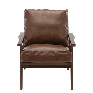 Fauteuil d'appoint en cuir PU marron durable et confortable, structure en bois, design moderne et minimaliste pour salon, chambre à coucher, meubles de maison - Product Image 1