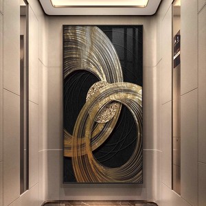 Dipinti Astratti in Cristallo di <span class=keywords><strong>Grandi</strong></span> <span class=keywords><strong>Dimensioni</strong></span> in Stile Moderno e Minimalista, Murales di Lusso in Nero e Oro per Ingressi di Hotel e Salotti - Product Image 1