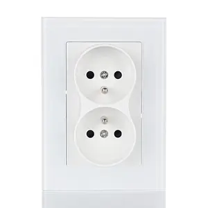 Wall Mounted 16A EU Standard Tempering Glass Material 86 Type Double French Switch Socket 2 Pin Electric Wall Sockets 220-250V