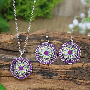 Parures de bijoux fantaisie en alliage, collier et boucles d'oreilles fleuris pour femmes, pour les soirées 2024 - Product Image 2