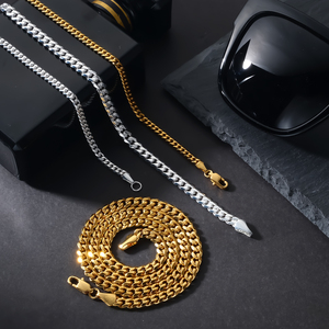 سلسلة ربط كوبية من الفولاذ المقاوم للصدأ عيار 24 قيراط مطلية بالذهب مقاومة للماء ولا تتلاشى الألوان هدايا مجوهرات للنساء والرجال 3*5 * عقد كوبي ميامي - Product Image 6