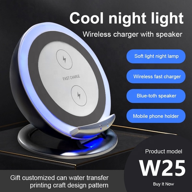 Multifunctional Wireless Charging Speaker Smart 3 in 1 Fast Wireless Charger with RGB Night Lamp