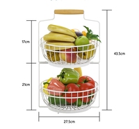 Dubbeldeks moderne zwarte keukenopbergmand, demontabel, van metaalgaas, voor fruit en groenten, efficiënt
