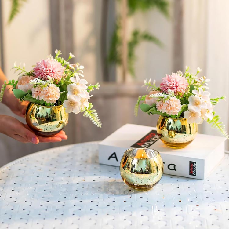 Set 3 Vasi In Vetro Boho Rosa E Oro Con Motivi In Rilievo – Decorazione Da Tavolo Vintage Per Fiori, Matrimoni E Compleanni - 2