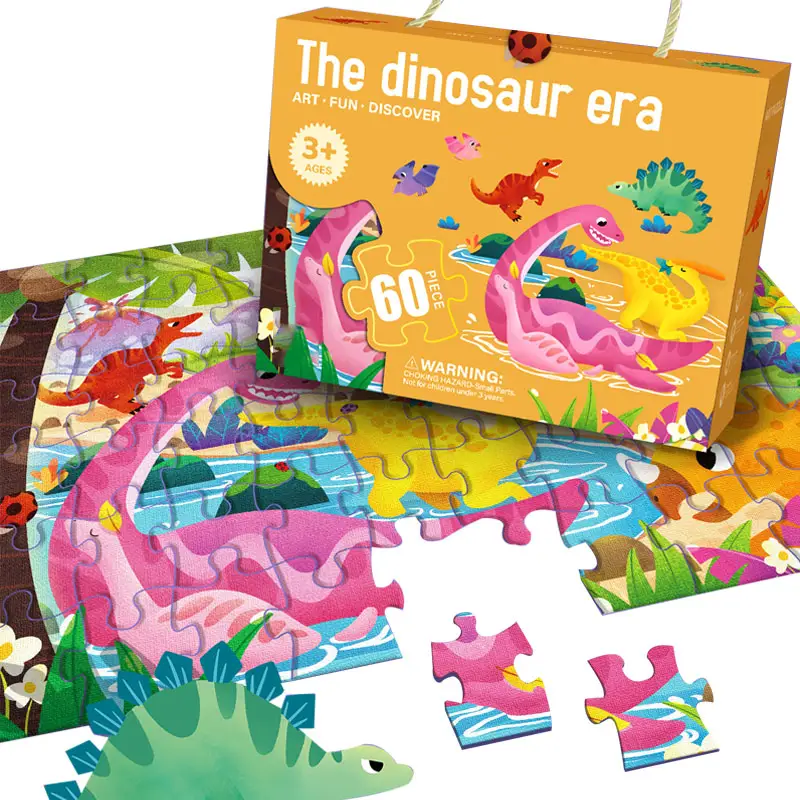 Jigsaw Puzzle Dinosaurus Anak-anak, 60 Buah Mainan Edukasi 3d Puzzle Set untuk Anak-anak