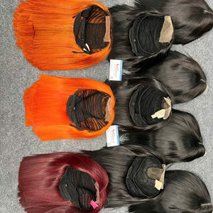 Bog Wig Color negro Hueso peluca recta Color caliente 100% Peluca de cabello humano de encaje completo - Product Image 5