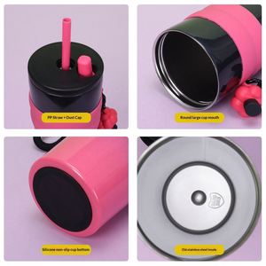 Termo de Acero Inoxidable 316 de 700ml con Cuerda Portátil, Taza de Gran Capacidad con Pajita de Colores, Ideal para Café y Agua, Excelente para Adultos - Product Image 3