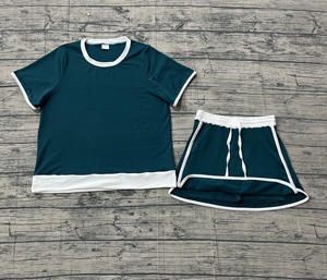 GSD3670 Ensemble d'été personnalisé pour petite fille, motif vert marine, jupe et haut à manches courtes, vente en gros pour enfants - Product Image 6