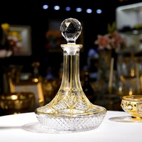 Carafe à vin en verre peint à la main de luxe N1 avec bordure dorée, design classique en diamant, gravure, bouteille à whisky sans plomb