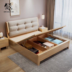 Fournisseur direct d'usine, prix le plus bas, OEM ODM, stock important prêt à être expédié, lit double, nouveau design, meubles de chambre à coucher, lit king size en bois. - Product Image 5