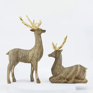 Jiayi Resin Custom Deer Statue Sets with Golden Antlers For Xmas Decoration